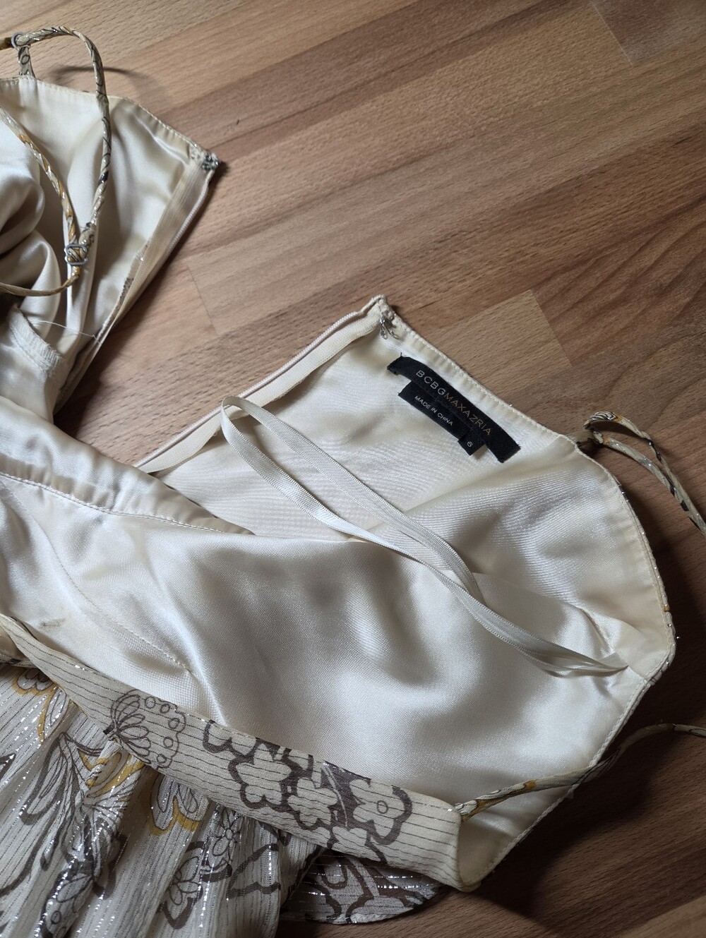 BCBG Silk Floral Midi Dress Sie 6 Formal Beige Cream (c1) - Picture 10 of 12